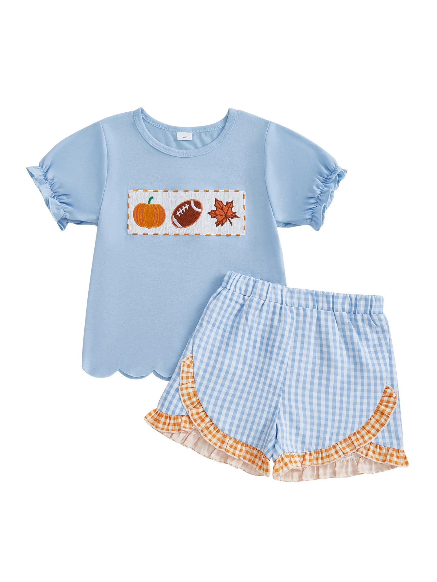 Adorable Baby Girls Halloween Costume Embroidered T-Shirt with Plaid Ruffle Shorts Set - Cute Toddler Outfit for Fall