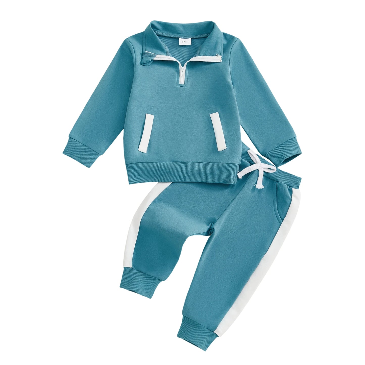 Toddler Unisex Winter Hoodie and Pants Set with Color Block Detail and Zipper Closure for Boys and Girls