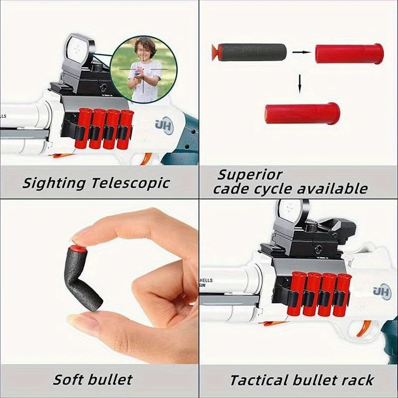 Soft Bullet Sniper Rifle with Scope Toy JH2027C Shell Throwing Design Toy Shotgun-Variant1( US Stock)