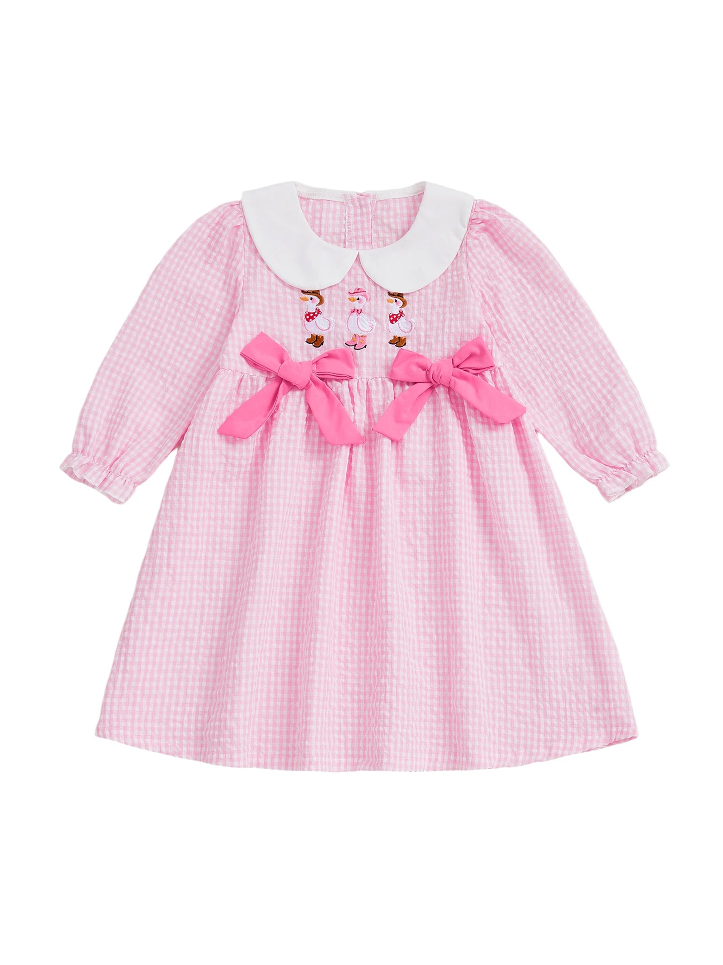 Baby Girl Plaid Overall Dress with Ruffle Hem and Floral Embroidery Sweet Toddler Outfit for Spring and Summer