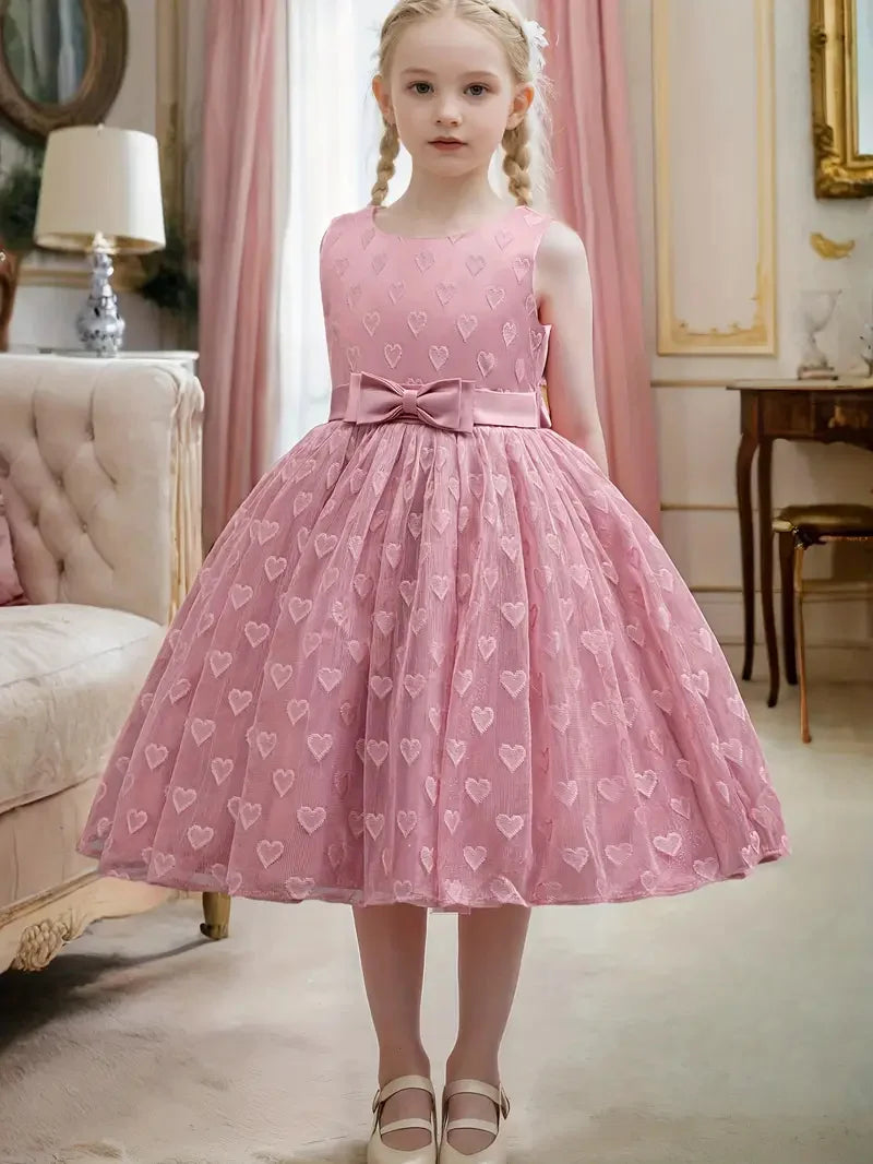 Girls Party Dresses Summer Luxury Elegant Bow Princess Dress Kids Baptism Lace Wedding Vest Birthday Evening Clothes 2-7 Year
