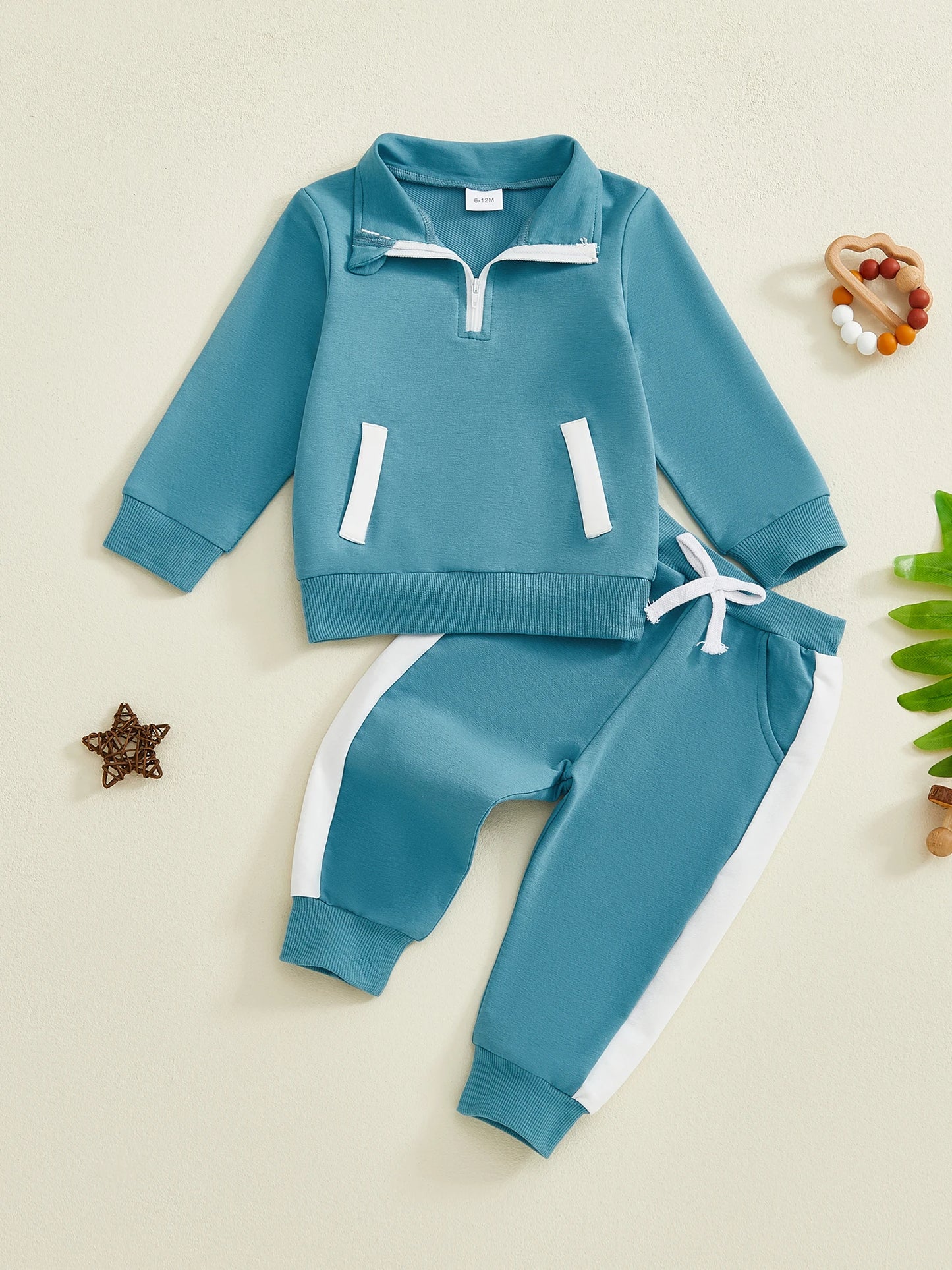Toddler Unisex Winter Hoodie and Pants Set with Color Block Detail and Zipper Closure for Boys and Girls