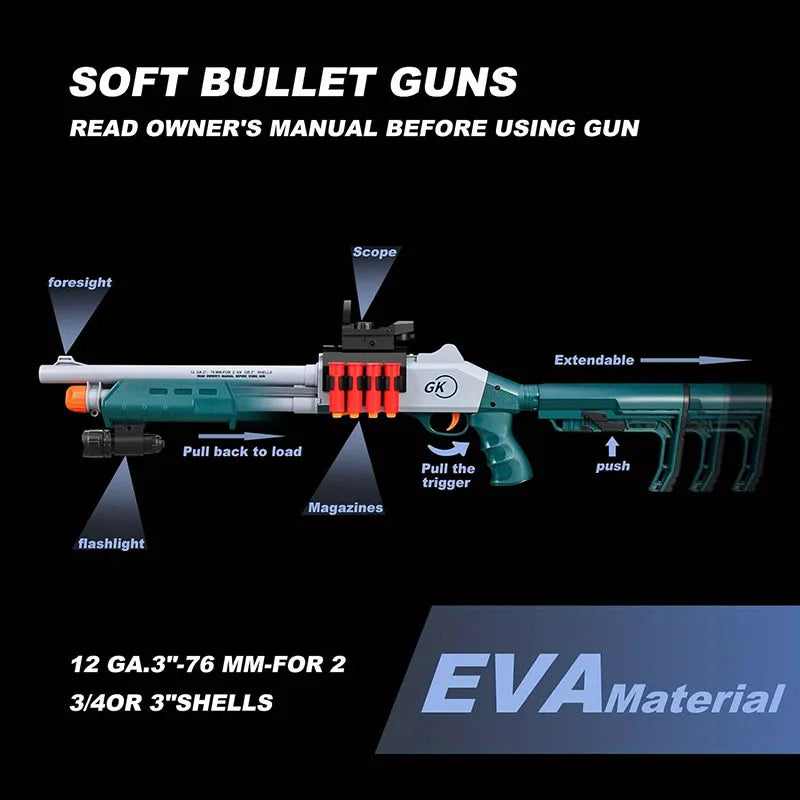 Soft Bullet Sniper Rifle with Scope Toy JH2027C Shell Throwing Design Toy Shotgun-Variant1( US Stock)