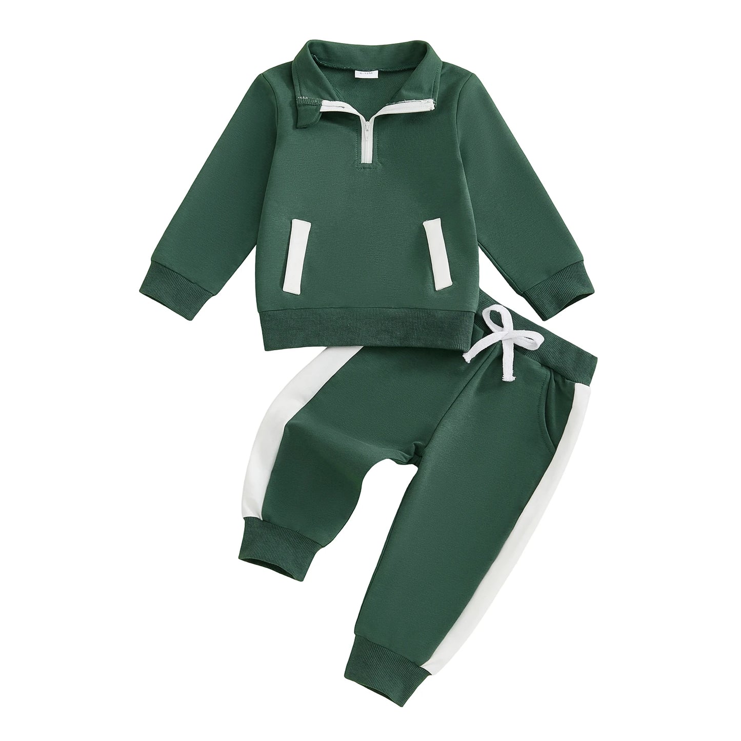 Toddler Unisex Winter Hoodie and Pants Set with Color Block Detail and Zipper Closure for Boys and Girls