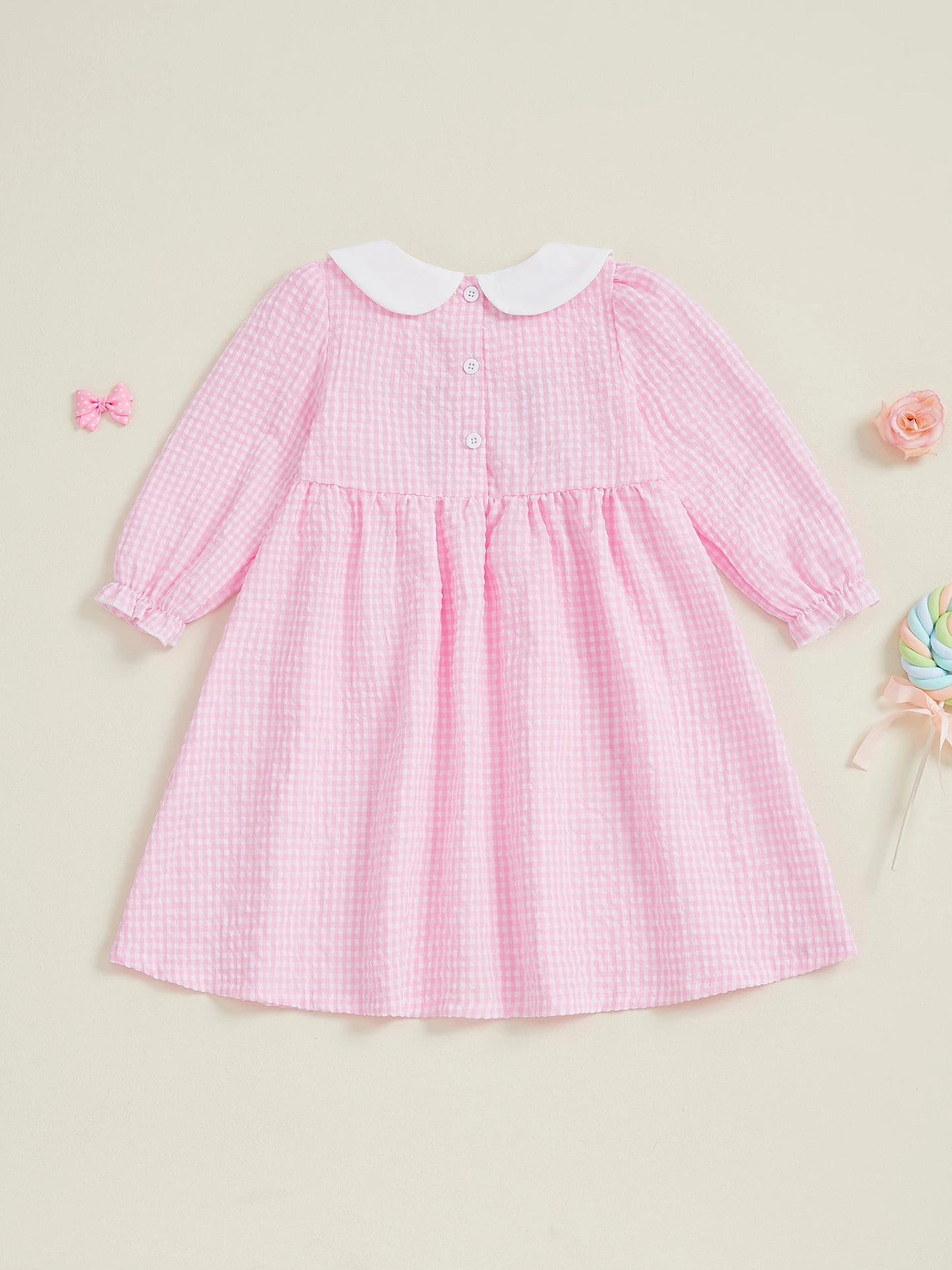 Baby Girl Plaid Overall Dress with Ruffle Hem and Floral Embroidery Sweet Toddler Outfit for Spring and Summer