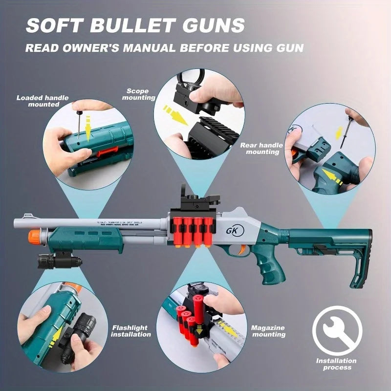 Soft Bullet Sniper Rifle with Scope Toy JH2027C Shell Throwing Design Toy Shotgun-Variant1( US Stock)