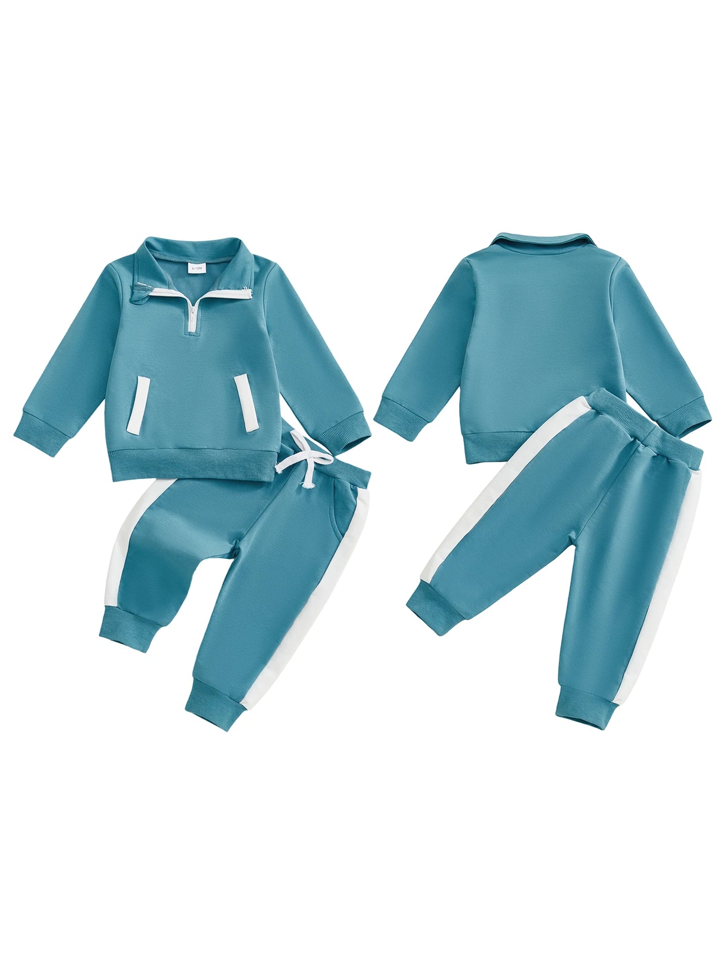 Toddler Unisex Winter Hoodie and Pants Set with Color Block Detail and Zipper Closure for Boys and Girls