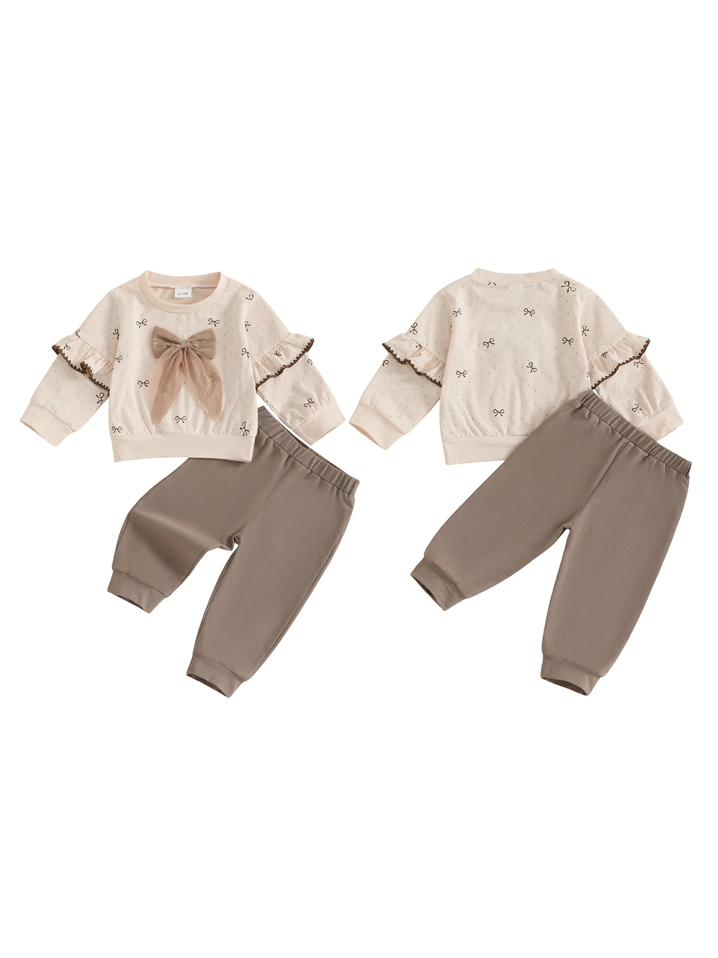 Adorable Toddler Girl Autumn Ensemble with 3D Bow Print Top and Elastic Waist Pants - 2 Piece Set for Fall Fun