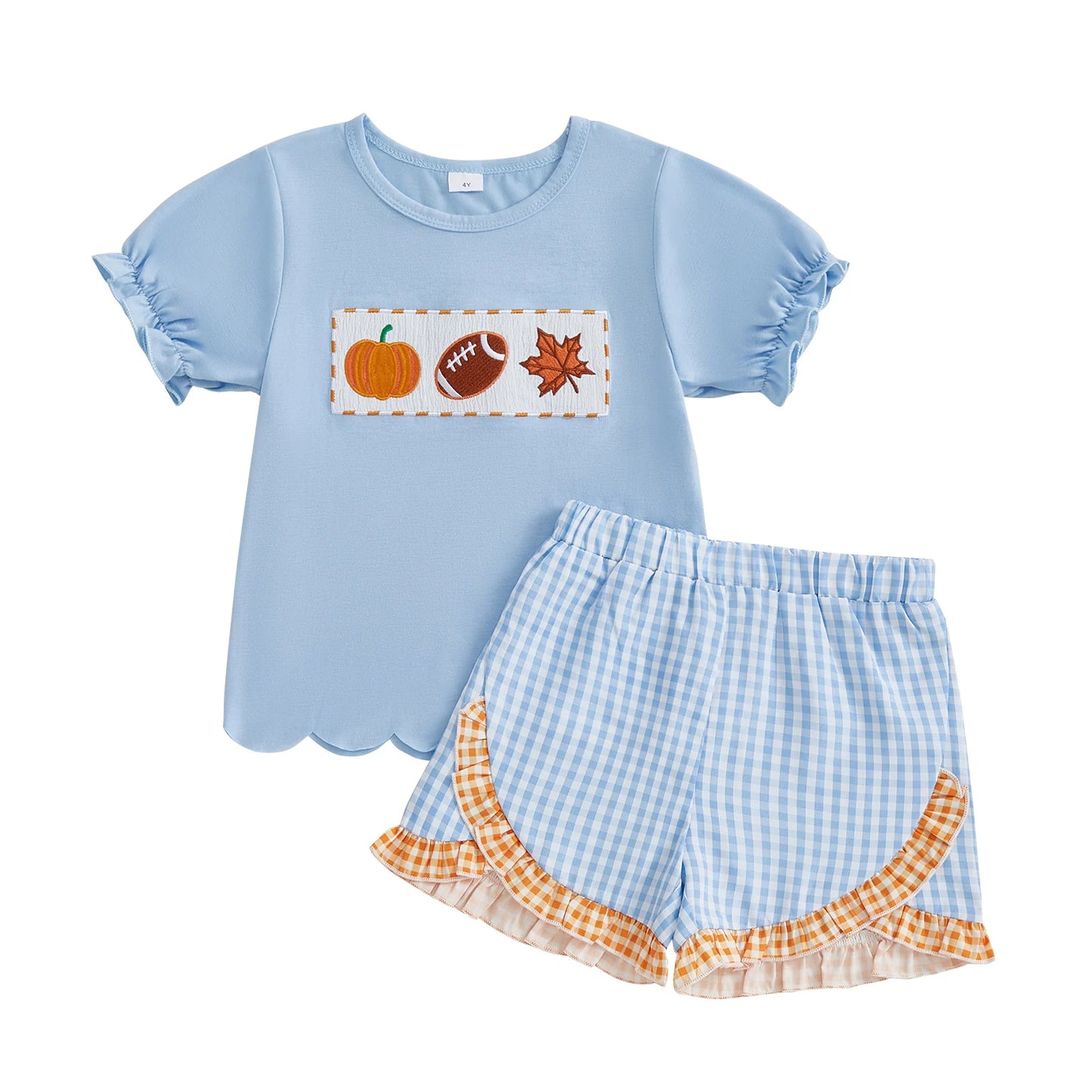 Adorable Baby Girls Halloween Costume Embroidered T-Shirt with Plaid Ruffle Shorts Set - Cute Toddler Outfit for Fall