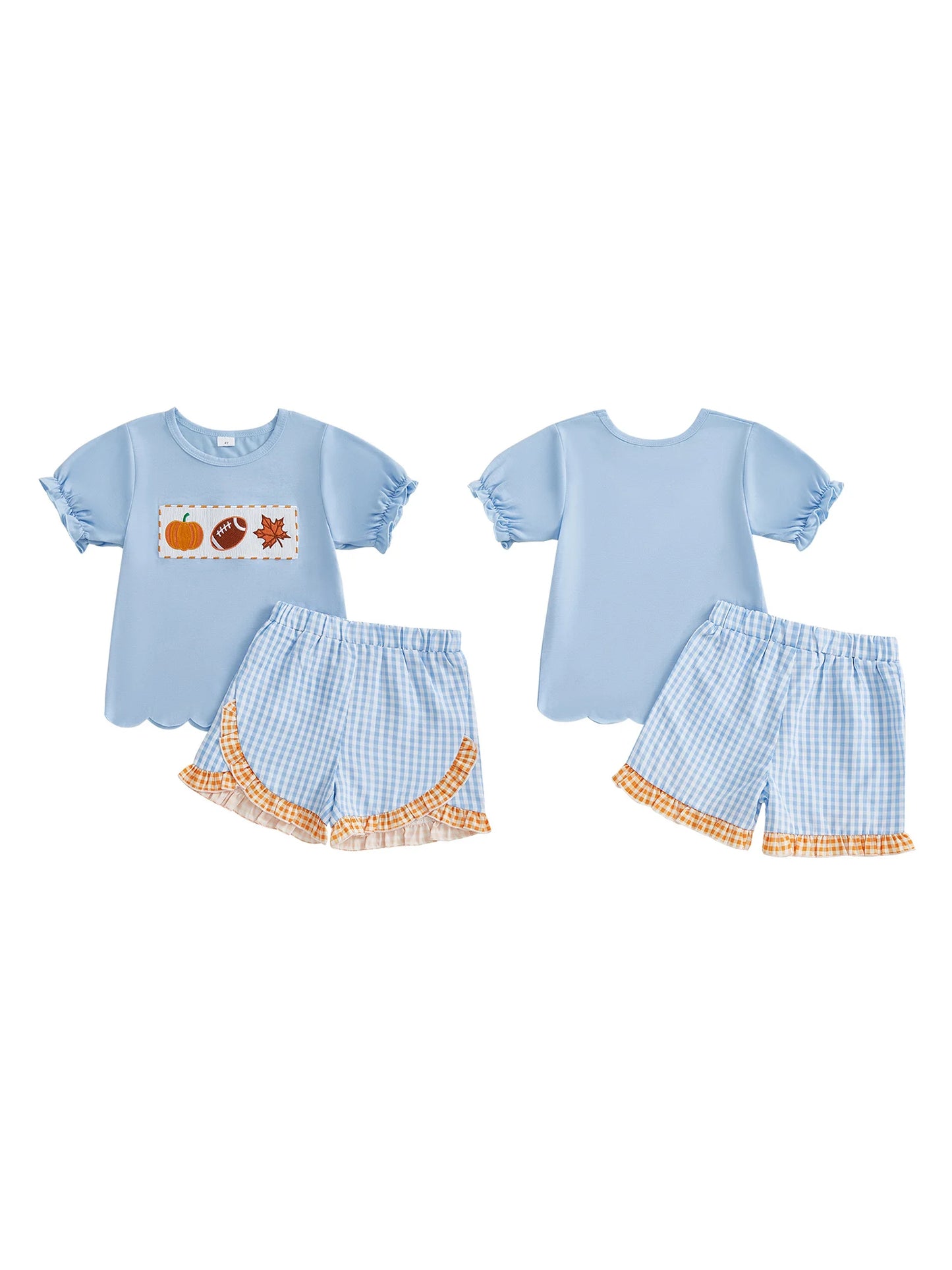 Adorable Baby Girls Halloween Costume Embroidered T-Shirt with Plaid Ruffle Shorts Set - Cute Toddler Outfit for Fall