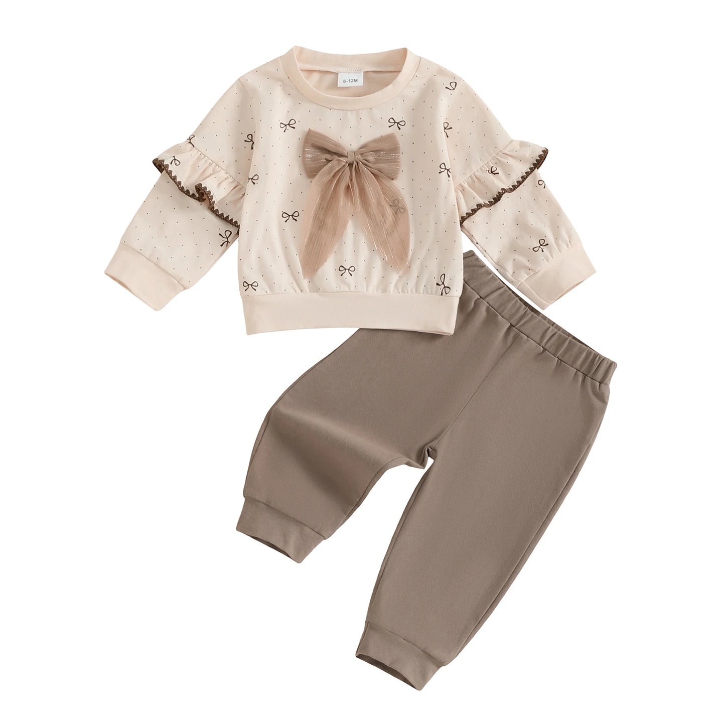 Adorable Toddler Girl Autumn Ensemble with 3D Bow Print Top and Elastic Waist Pants - 2 Piece Set for Fall Fun