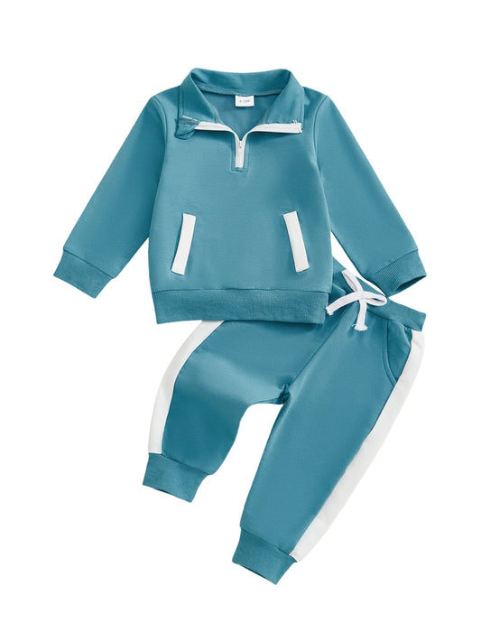 Toddler Unisex Winter Hoodie and Pants Set with Color Block Detail and Zipper Closure for Boys and Girls