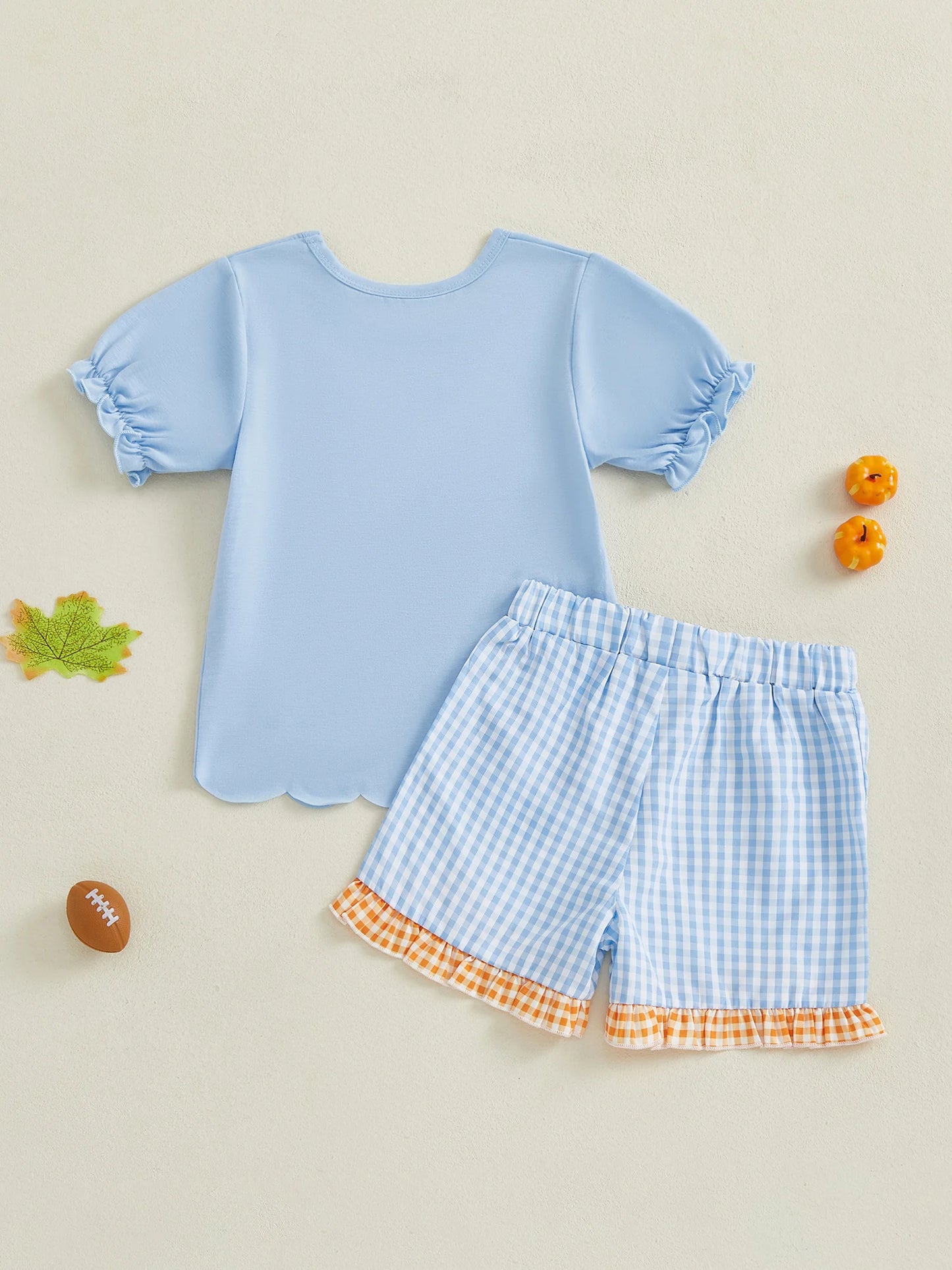 Adorable Baby Girls Halloween Costume Embroidered T-Shirt with Plaid Ruffle Shorts Set - Cute Toddler Outfit for Fall