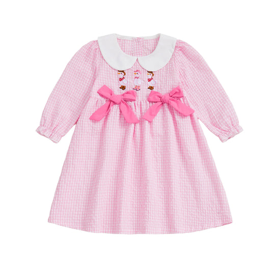 Baby Girl Plaid Overall Dress with Ruffle Hem and Floral Embroidery Sweet Toddler Outfit for Spring and Summer